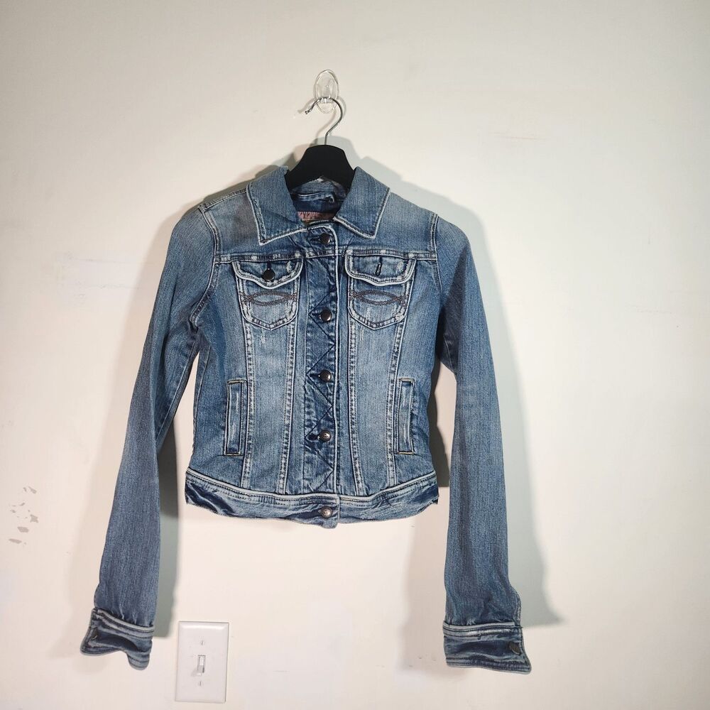Abercrombie & Fitch Jean Jacket Small Woman Blue Denim Distressed Small - Picture 8 of 12